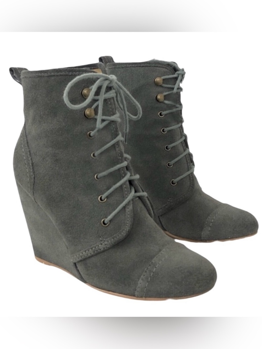 Kimchi Blue Gray Suede Lace-Up Wedge Ankle Boots